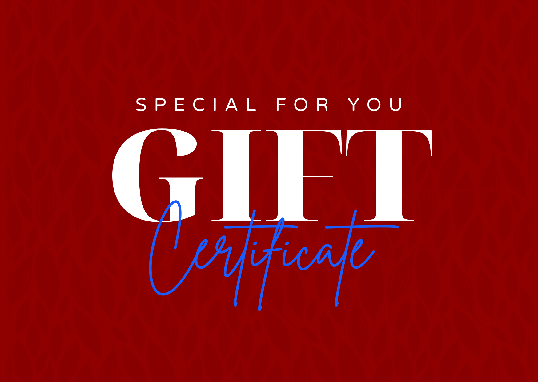 Gift certificate text on a red background