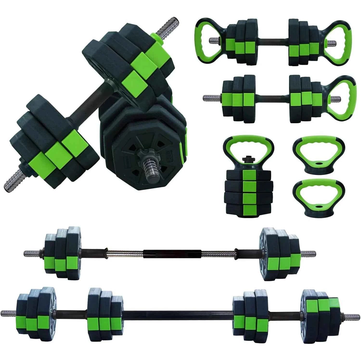 4-in-1 Adjustable Dumbbell Set: 44LB Weight Kit Converts to Barbell & Kettlebell