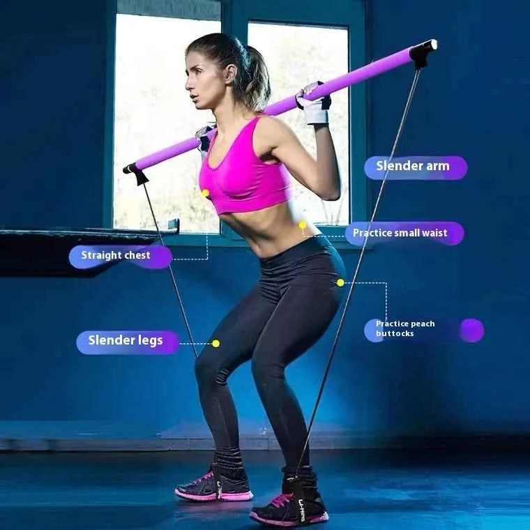 Adjustable Pilates Bar: Portable Fitness Stick with Resistance Bands for Home Workouts