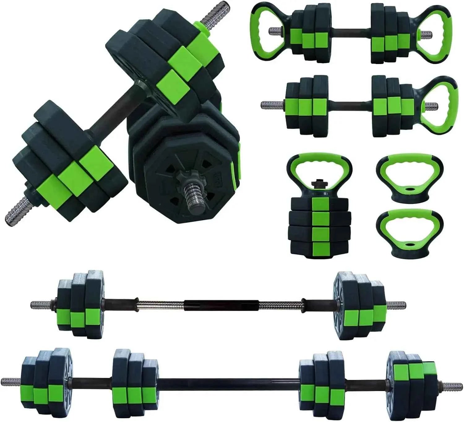 4-in-1 Adjustable Dumbbell Set: 44LB Weight Kit Converts to Barbell & Kettlebell