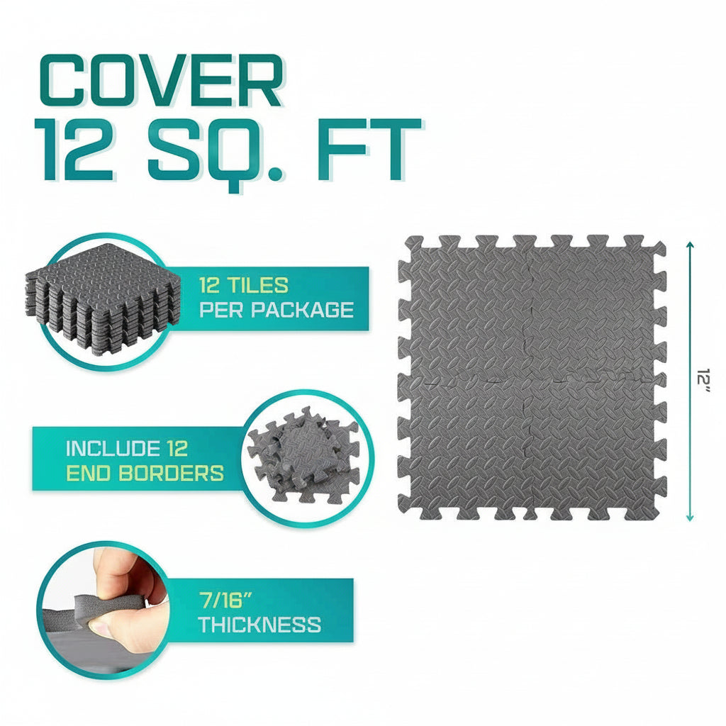 EVA Interlocking Foam Puzzle Mat (4-20 Pcs): Non-Slip Floor Tiles for Home Gym & Kids