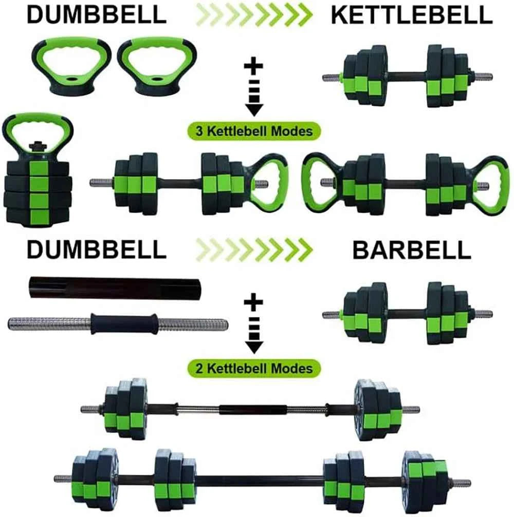 4-in-1 Adjustable Dumbbell Set: 44LB Weight Kit Converts to Barbell & Kettlebell