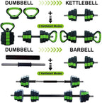 4-in-1 Adjustable Dumbbell Set: 44LB Weight Kit Converts to Barbell & Kettlebell