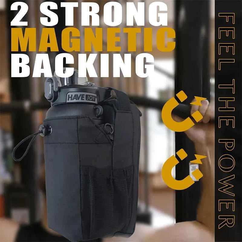 Magnetic Gym Accessories Organizer: Large Capacity Pouch with Phone Pocket for Water Bottles