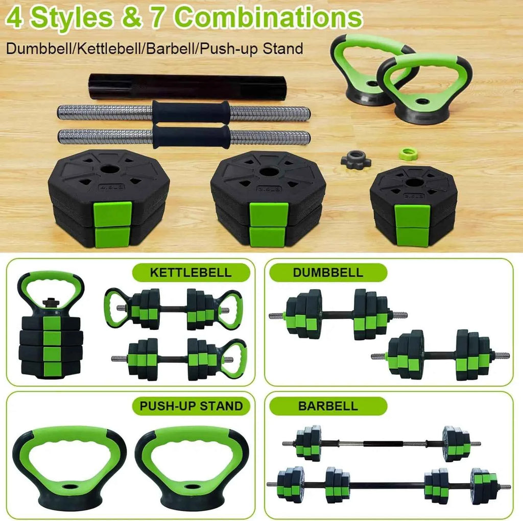 4-in-1 Adjustable Dumbbell Set: 44LB Weight Kit Converts to Barbell & Kettlebell