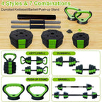 4-in-1 Adjustable Dumbbell Set: 44LB Weight Kit Converts to Barbell & Kettlebell