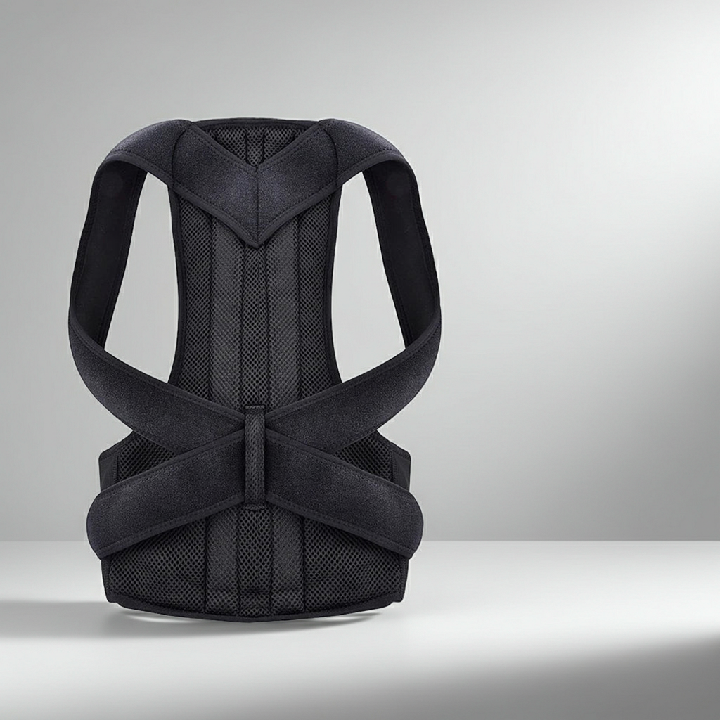 Black posture corrector on a gray background